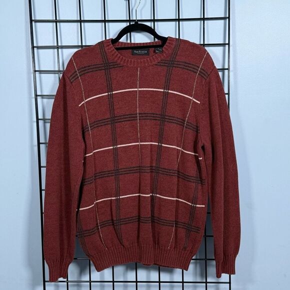 Van Heusen Other - Vintage Van‎ Heusen Knit Sweater Mens L Orange Plaid Dad Eclectic Grandpa 90s